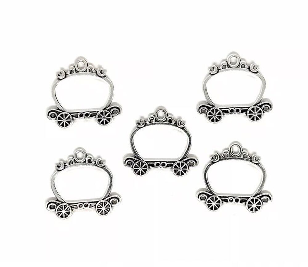 5pcs Beads for Jewelry Silver Metal Carriage Charms #21083- 3 sets left